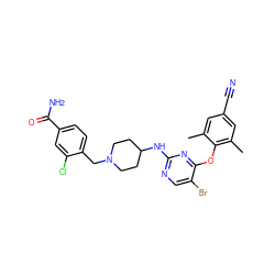 Cc1cc(C#N)cc(C)c1Oc1nc(NC2CCN(Cc3ccc(C(N)=O)cc3Cl)CC2)ncc1Br ZINC000053243031