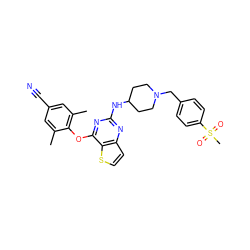 Cc1cc(C#N)cc(C)c1Oc1nc(NC2CCN(Cc3ccc(S(C)(=O)=O)cc3)CC2)nc2ccsc12 ZINC001772609087