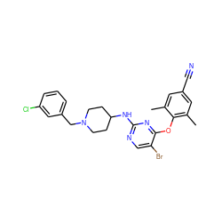 Cc1cc(C#N)cc(C)c1Oc1nc(NC2CCN(Cc3cccc(Cl)c3)CC2)ncc1Br ZINC000053298374