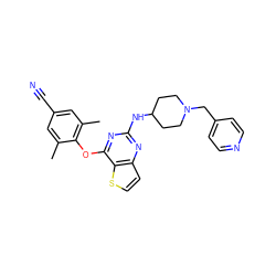 Cc1cc(C#N)cc(C)c1Oc1nc(NC2CCN(Cc3ccncc3)CC2)nc2ccsc12 ZINC001772585072