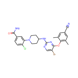 Cc1cc(C#N)cc(C)c1Oc1nc(NC2CCN(c3cc(C(N)=O)ccc3Cl)CC2)ncc1Br ZINC000064539882