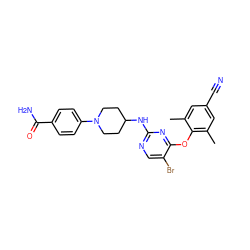 Cc1cc(C#N)cc(C)c1Oc1nc(NC2CCN(c3ccc(C(N)=O)cc3)CC2)ncc1Br ZINC000043196041