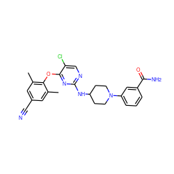 Cc1cc(C#N)cc(C)c1Oc1nc(NC2CCN(c3cccc(C(N)=O)c3)CC2)ncc1Cl ZINC000064548910