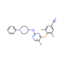 Cc1cc(C#N)cc(C)c1Oc1nc(NC2CCN(c3ccccc3)CC2)ncc1Br ZINC000053243510