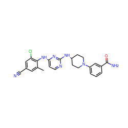 Cc1cc(C#N)cc(Cl)c1Nc1ccnc(NC2CCN(c3cccc(C(N)=O)c3)CC2)n1 ZINC000064540273