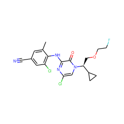 Cc1cc(C#N)cc(Cl)c1Nc1nc(Cl)cn([C@@H](COCCF)C2CC2)c1=O ZINC000095601893