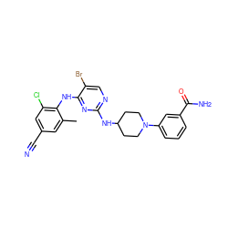 Cc1cc(C#N)cc(Cl)c1Nc1nc(NC2CCN(c3cccc(C(N)=O)c3)CC2)ncc1Br ZINC000064540274