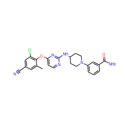 Cc1cc(C#N)cc(Cl)c1Oc1ccnc(NC2CCN(c3cccc(C(N)=O)c3)CC2)n1 ZINC000064540945