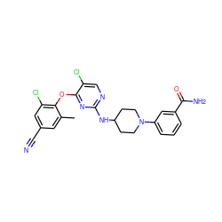 Cc1cc(C#N)cc(Cl)c1Oc1nc(NC2CCN(c3cccc(C(N)=O)c3)CC2)ncc1Cl ZINC000064527969