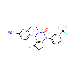 Cc1cc(C#N)ccc1[C@H]1C2=C(CCC2=O)N(c2cccc(C(F)(F)F)c2)C(=O)N1C ZINC001772654502