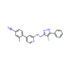 Cc1cc(C#N)ccc1-c1ccnc(NCc2n[nH]c(-c3ccccc3)c2Cl)c1 ZINC000095560411