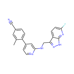 Cc1cc(C#N)ccc1-c1ccnc(NCc2n[nH]c3nc(F)ccc23)c1 ZINC000095563186