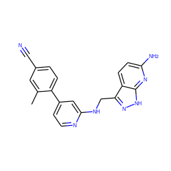 Cc1cc(C#N)ccc1-c1ccnc(NCc2n[nH]c3nc(N)ccc23)c1 ZINC000095559697