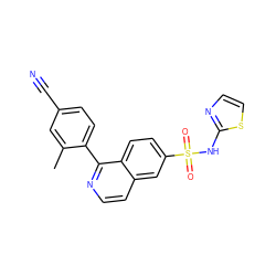 Cc1cc(C#N)ccc1-c1nccc2cc(S(=O)(=O)Nc3nccs3)ccc12 ZINC000225051058