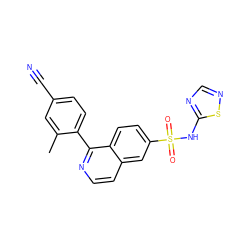 Cc1cc(C#N)ccc1-c1nccc2cc(S(=O)(=O)Nc3ncns3)ccc12 ZINC000225085827
