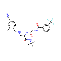 Cc1cc(C#N)ccc1CNC[C@H](NC(=O)CNC(=O)c1cccc(C(F)(F)F)c1)C(=O)NC(C)(C)C ZINC000028952405