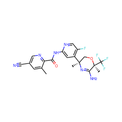 Cc1cc(C#N)cnc1C(=O)Nc1cc([C@@]2(C)CO[C@@](C)(C(F)(F)F)C(N)=N2)c(F)cn1 ZINC000167735266