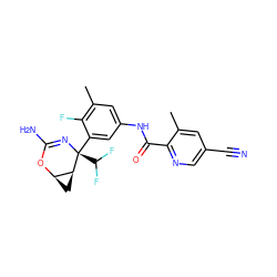 Cc1cc(C#N)cnc1C(=O)Nc1cc(C)c(F)c([C@@]2(C(F)F)N=C(N)O[C@@H]3C[C@@H]32)c1 ZINC000213840625