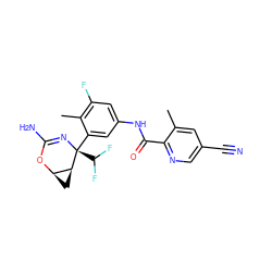 Cc1cc(C#N)cnc1C(=O)Nc1cc(F)c(C)c([C@@]2(C(F)F)N=C(N)O[C@@H]3C[C@@H]32)c1 ZINC000220652023