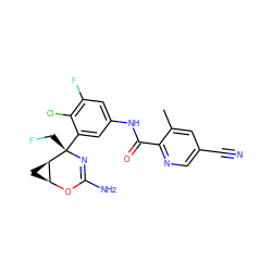 Cc1cc(C#N)cnc1C(=O)Nc1cc(F)c(Cl)c([C@]2(CF)N=C(N)O[C@H]3C[C@H]32)c1 ZINC000226076843