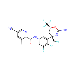 Cc1cc(C#N)cnc1C(=O)Nc1cc(F)c(F)c([C@]2(CF)C[C@@H](C(F)(F)F)OC(N)=N2)c1 ZINC000223562612