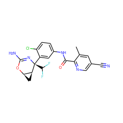 Cc1cc(C#N)cnc1C(=O)Nc1ccc(Cl)c([C@@]2(C(F)F)N=C(N)O[C@@H]3C[C@@H]32)c1 ZINC000226080260