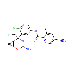 Cc1cc(C#N)cnc1C(=O)Nc1ccc(Cl)c([C@@]2(CF)N=C(N)O[C@@H]3C[C@@H]32)c1 ZINC000226109868