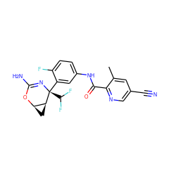 Cc1cc(C#N)cnc1C(=O)Nc1ccc(F)c([C@@]2(C(F)F)N=C(N)O[C@@H]3C[C@@H]32)c1 ZINC000213909510