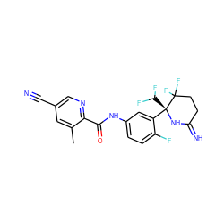 Cc1cc(C#N)cnc1C(=O)Nc1ccc(F)c([C@@]2(C(F)F)NC(=N)CCC2(F)F)c1 ZINC001772574363