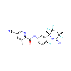 Cc1cc(C#N)cnc1C(=O)Nc1ccc(F)c([C@@]2(C)NC(=N)[C@@](C)(F)CC2(F)F)c1 ZINC001772633767