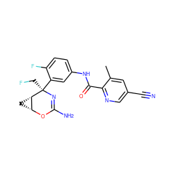 Cc1cc(C#N)cnc1C(=O)Nc1ccc(F)c([C@@]2(CF)N=C(N)O[C@@H]3C[C@@H]32)c1 ZINC000226108514