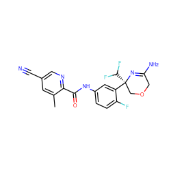 Cc1cc(C#N)cnc1C(=O)Nc1ccc(F)c([C@]2(C(F)F)COCC(N)=N2)c1 ZINC000113655255