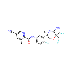 Cc1cc(C#N)cnc1C(=O)Nc1ccc(F)c([C@]2(C)COC(CF)(CF)C(N)=N2)c1 ZINC000205061865