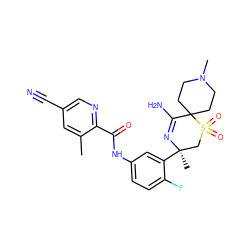 Cc1cc(C#N)cnc1C(=O)Nc1ccc(F)c([C@]2(C)CS(=O)(=O)C3(CCN(C)CC3)C(N)=N2)c1 ZINC000214150463