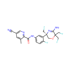 Cc1cc(C#N)cnc1C(=O)Nc1ccc(F)c([C@]2(CF)COC(CF)(CF)C(N)=N2)c1 ZINC000205058647