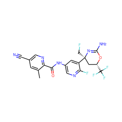 Cc1cc(C#N)cnc1C(=O)Nc1cnc(F)c([C@]2(CF)C[C@@H](C(F)(F)F)OC(N)=N2)c1 ZINC000218668442