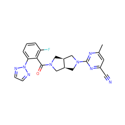 Cc1cc(C#N)nc(N2C[C@H]3CN(C(=O)c4c(F)cccc4-n4nccn4)C[C@H]3C2)n1 ZINC000167222403