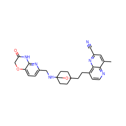 Cc1cc(C#N)nc2c(CCC34CCC(NCc5ccc6c(n5)NC(=O)CO6)(CC3)CO4)ccnc12 ZINC000299857059