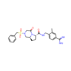 Cc1cc(C(=N)N)ccc1CNC(=O)[C@@H]1CC[C@H]2CN(S(=O)(=O)Cc3ccccc3)CC(=O)N21 ZINC000026936712