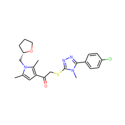 Cc1cc(C(=O)CSc2nnc(-c3ccc(Cl)cc3)n2C)c(C)n1C[C@@H]1CCCO1 ZINC000008686105