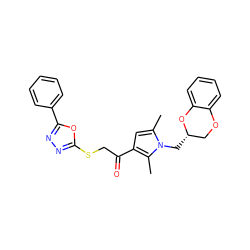 Cc1cc(C(=O)CSc2nnc(-c3ccccc3)o2)c(C)n1C[C@H]1COc2ccccc2O1 ZINC000003345484