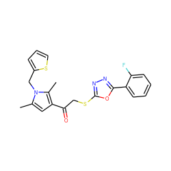 Cc1cc(C(=O)CSc2nnc(-c3ccccc3F)o2)c(C)n1Cc1cccs1 ZINC000003408606