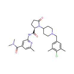 Cc1cc(C(=O)N(C)C)cc(NC(=O)[C@H]2CCC(=O)N2C2CCN(Cc3cc(C)c(Cl)c(C)c3)CC2)n1 ZINC000169702554