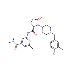 Cc1cc(C(=O)N(C)C)cc(NC(=O)[C@H]2CCC(=O)N2C2CCN(Cc3ccc(Br)c(C)c3)CC2)n1 ZINC000143326363