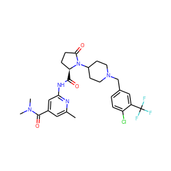 Cc1cc(C(=O)N(C)C)cc(NC(=O)[C@H]2CCC(=O)N2C2CCN(Cc3ccc(Cl)c(C(F)(F)F)c3)CC2)n1 ZINC000116815781