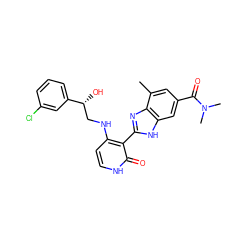 Cc1cc(C(=O)N(C)C)cc2[nH]c(-c3c(NC[C@@H](O)c4cccc(Cl)c4)cc[nH]c3=O)nc12 ZINC000028703679