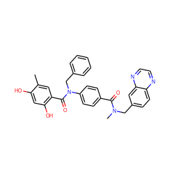 Cc1cc(C(=O)N(Cc2ccccc2)c2ccc(C(=O)N(C)Cc3ccc4nccnc4c3)cc2)c(O)cc1O ZINC000653758354