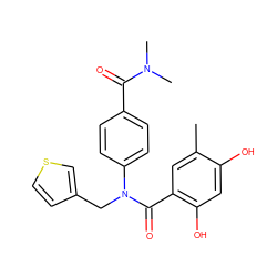 Cc1cc(C(=O)N(Cc2ccsc2)c2ccc(C(=O)N(C)C)cc2)c(O)cc1O ZINC000653768475