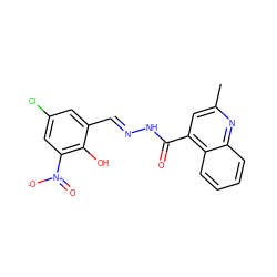 Cc1cc(C(=O)N/N=C/c2cc(Cl)cc([N+](=O)[O-])c2O)c2ccccc2n1 ZINC000005176712