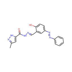 Cc1cc(C(=O)N/N=C/c2cc(N=Nc3ccccc3)ccc2O)[nH]n1 ZINC000299850142